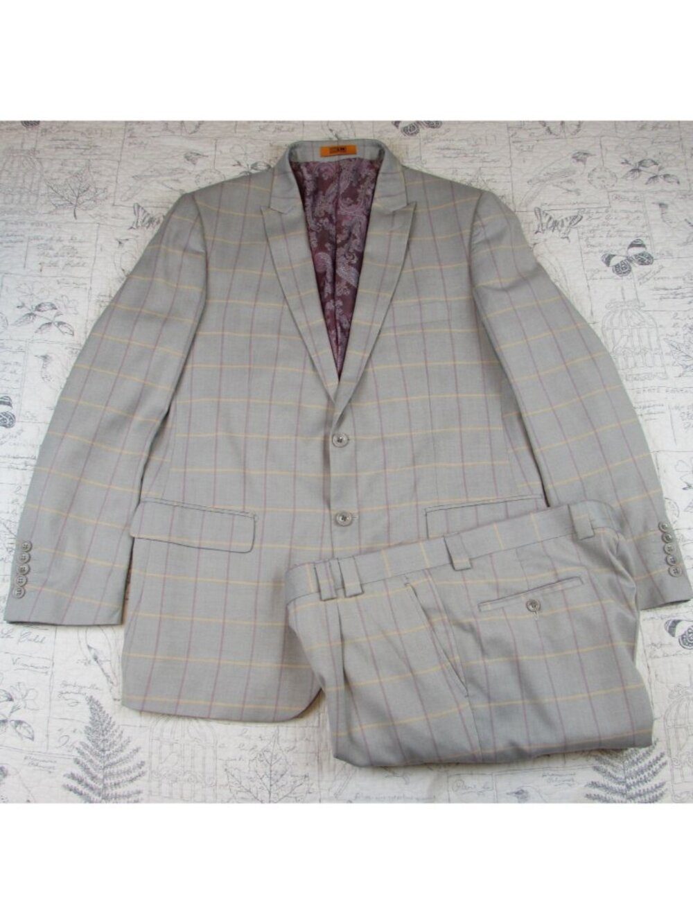 Steven Land Windowpane Check Plaid 2 piece Riley Suit Jacket 42r Pants 36 x 31